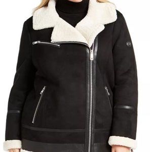 Plus Size Asymmetrical Faux-Shearling Moto Coat